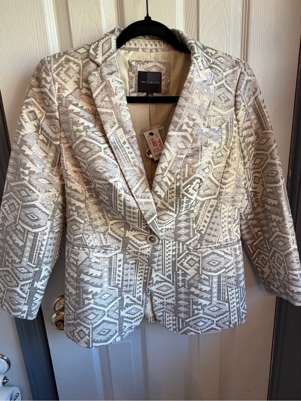 The Limited Dressy Blazer. NWT. Size S. Cream with metallic silver.